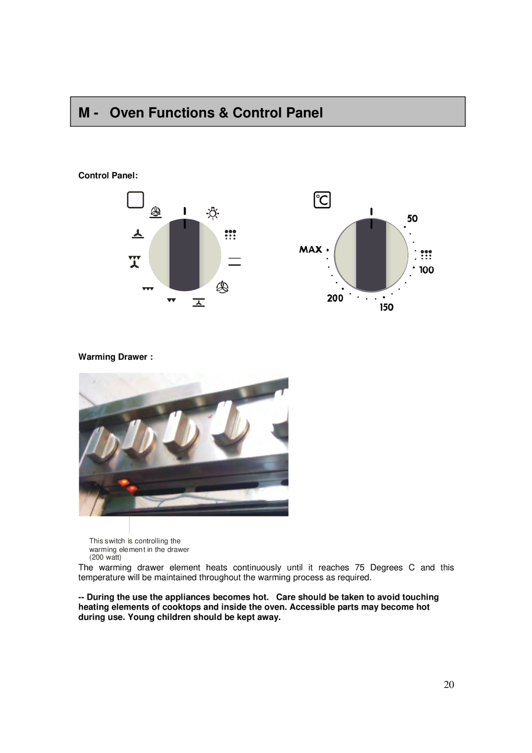 AEG 3009VNMM, 3009VNM-M user manual Oven Functions & Control Panel, Control Panel Warming Drawer 