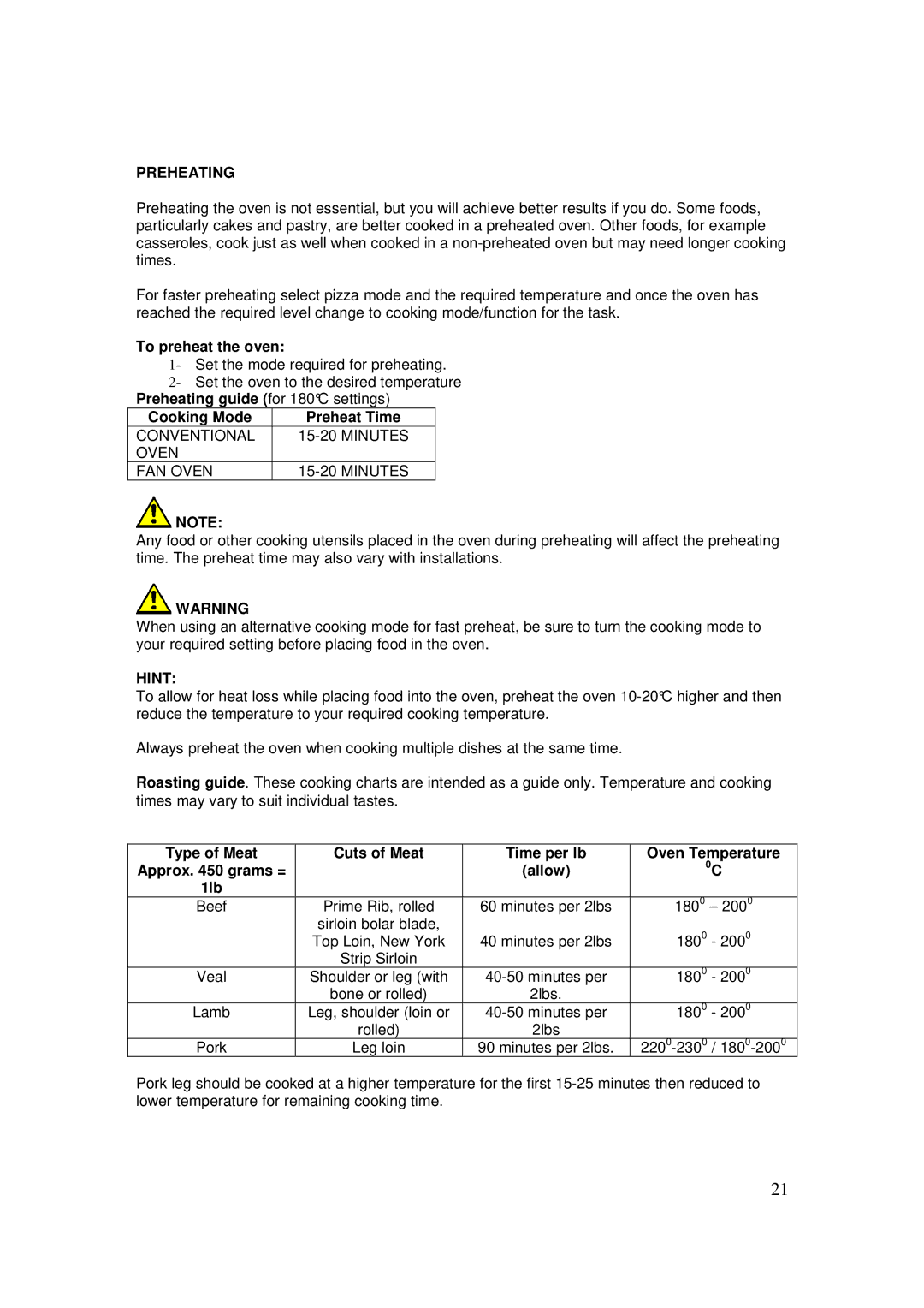 AEG 3009VNM-M, 3009VNMM user manual Preheating, Hint 