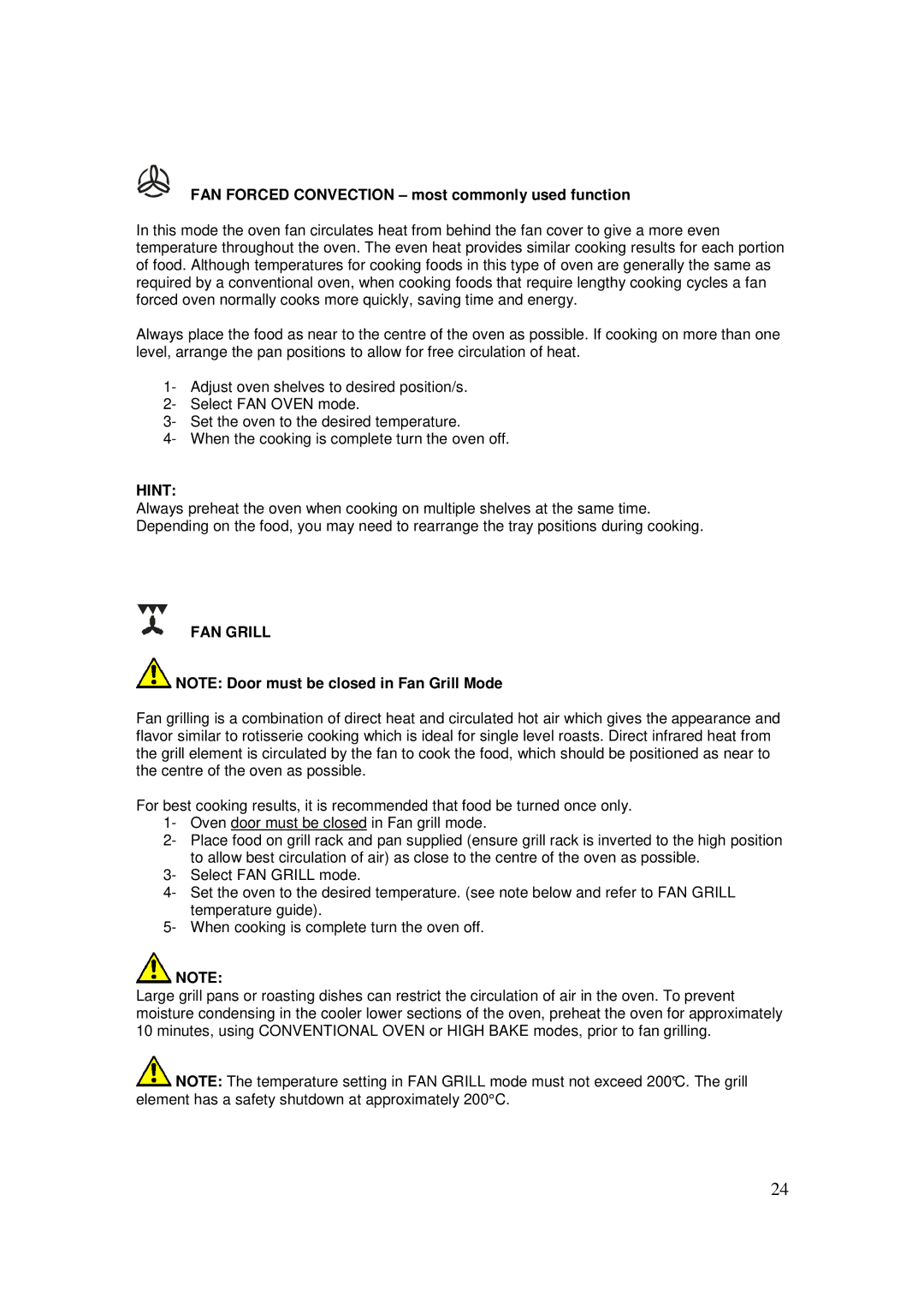 AEG 3009VNMM, 3009VNM-M user manual FAN Forced Convection most commonly used function, FAN Grill 