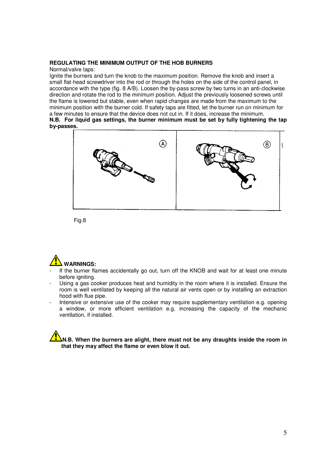 AEG 3009VNM-M, 3009VNMM user manual Regulating the Minimum Output of the HOB Burners, Normal/valve taps 