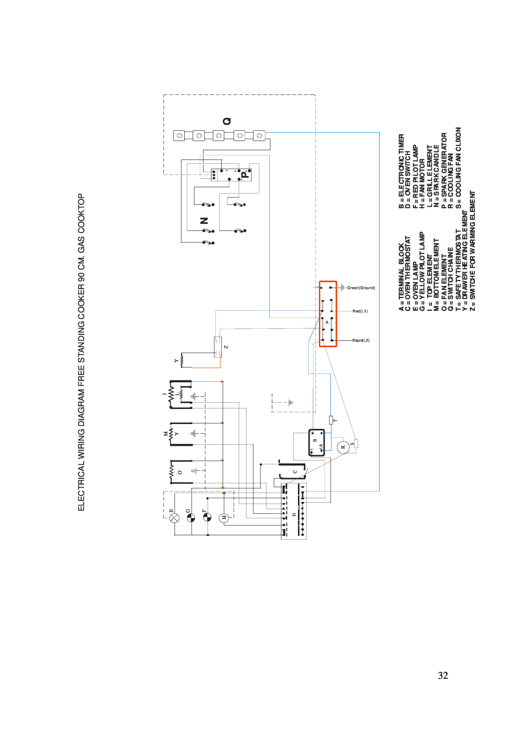 AEG 3009VNMM, 3009VNM-M user manual ELECTRICAL WIRING DIAGRAM FREE STANDING COOKER 90 CM. GAS COOKTOP 