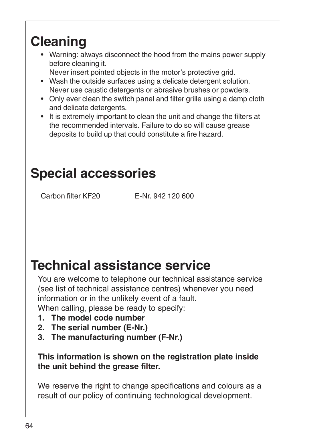 AEG 3010 D, 3000 D installation instructions Cleaning, Special accessories, Technical assistance service 