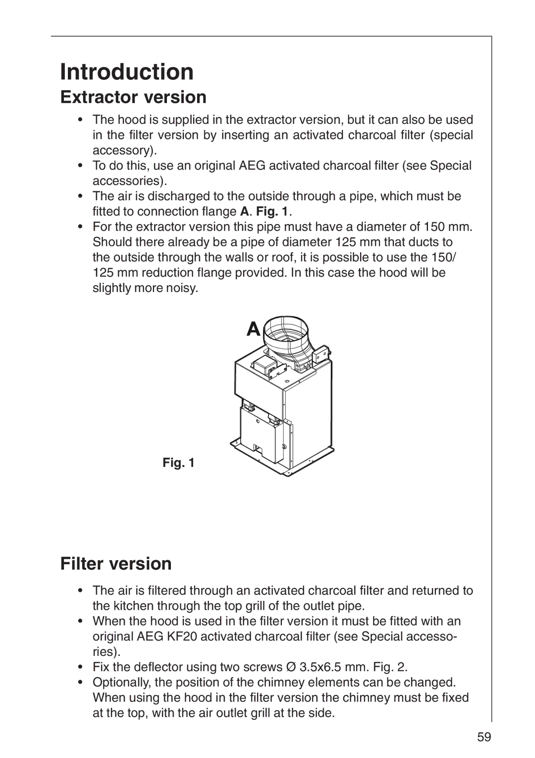 AEG 3000 D, 3010 D installation instructions Introduction, Extractor version, Filter version 