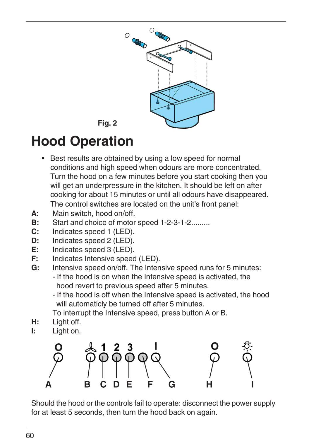 AEG 3010 D, 3000 D installation instructions Hood Operation, C D E F G H 