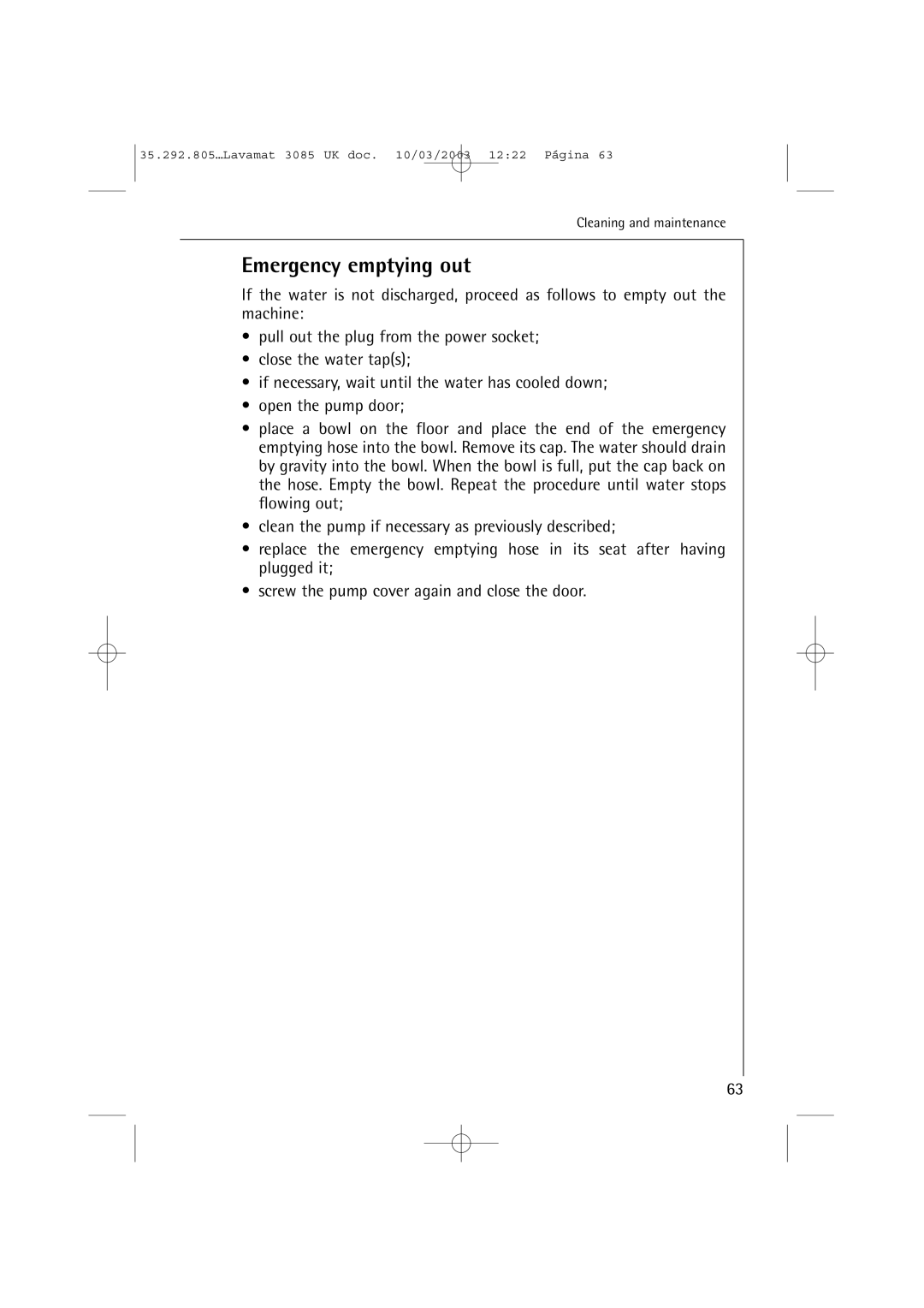 AEG 3085 manual Emergency emptying out 