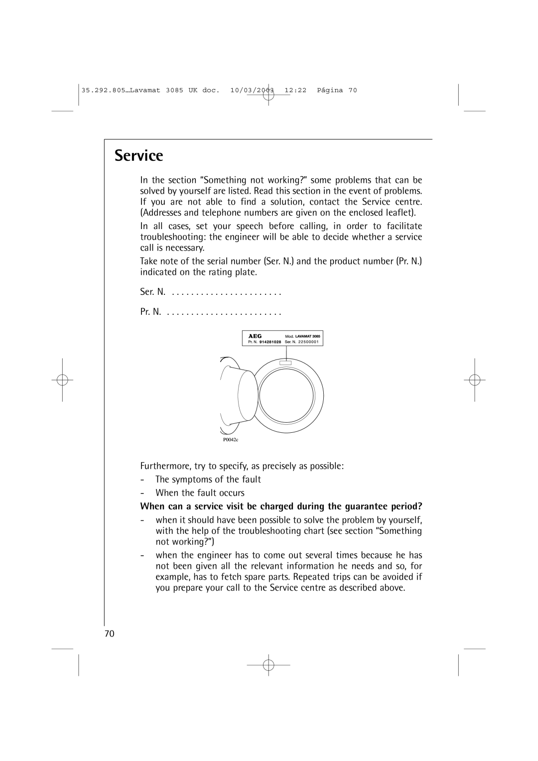 AEG 3085 manual Service 