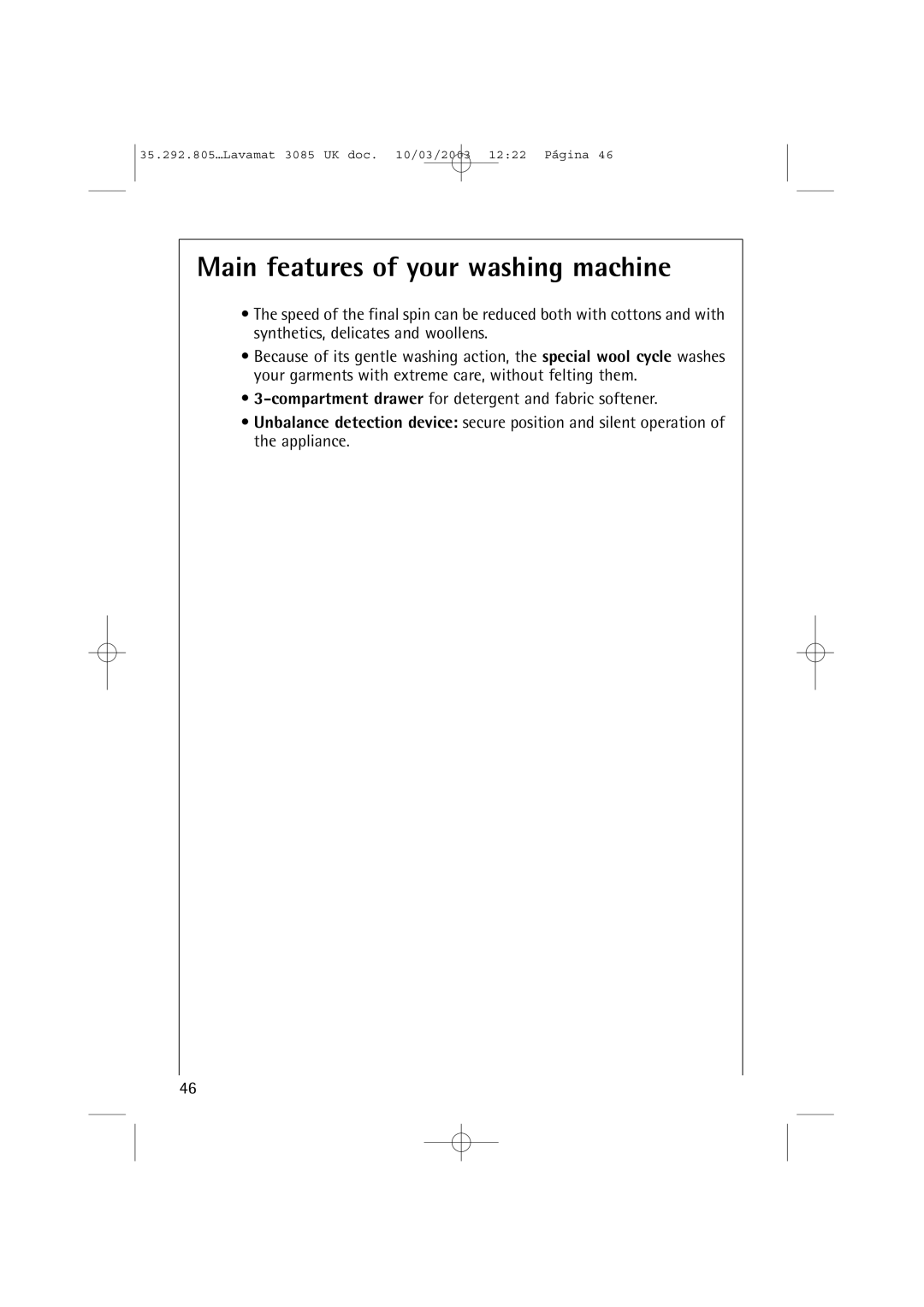 AEG 3085 manual Main features of your washing machine 