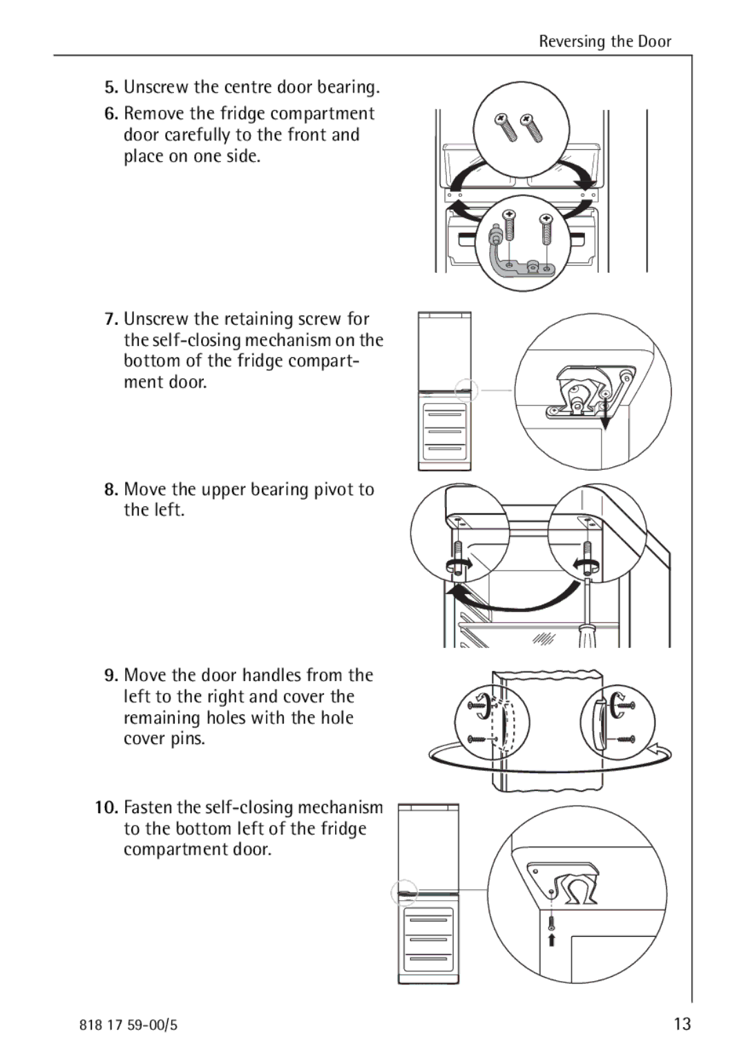 AEG 3150-7 KG manual Unscrew the centre door bearing 