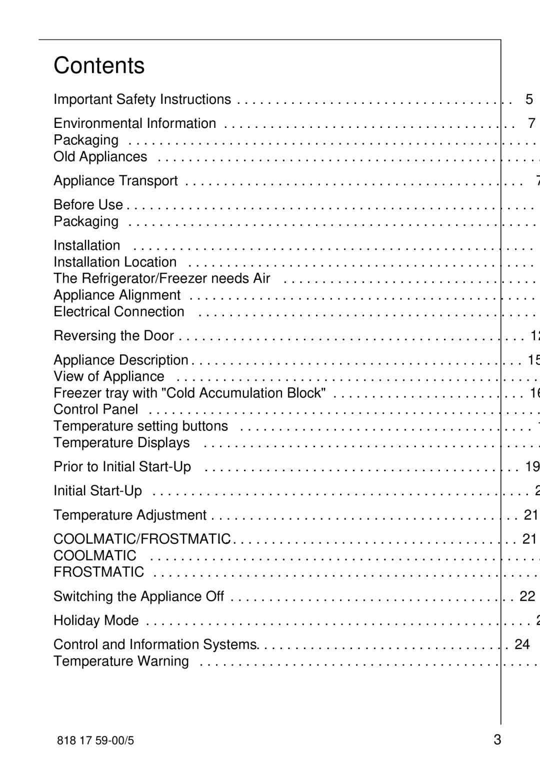 AEG 3150-7 KG manual Contents 