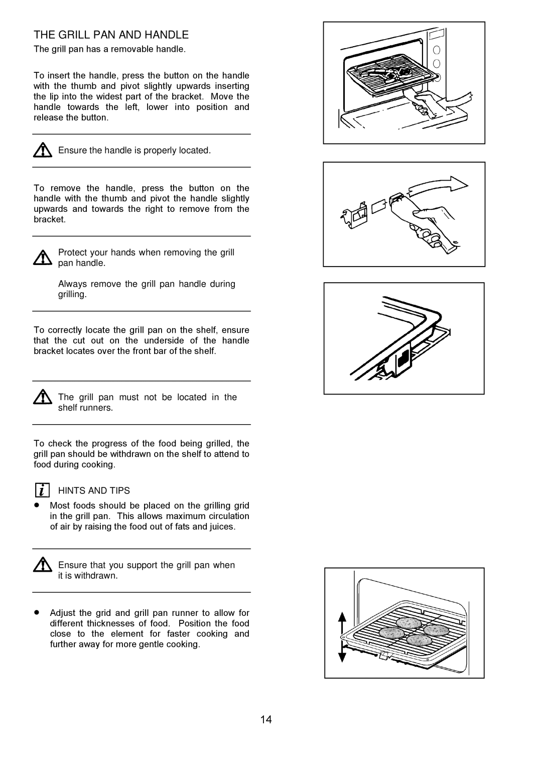 AEG 3210 BU installation instructions Grill PAN and Handle, Ensure the handle is properly located 