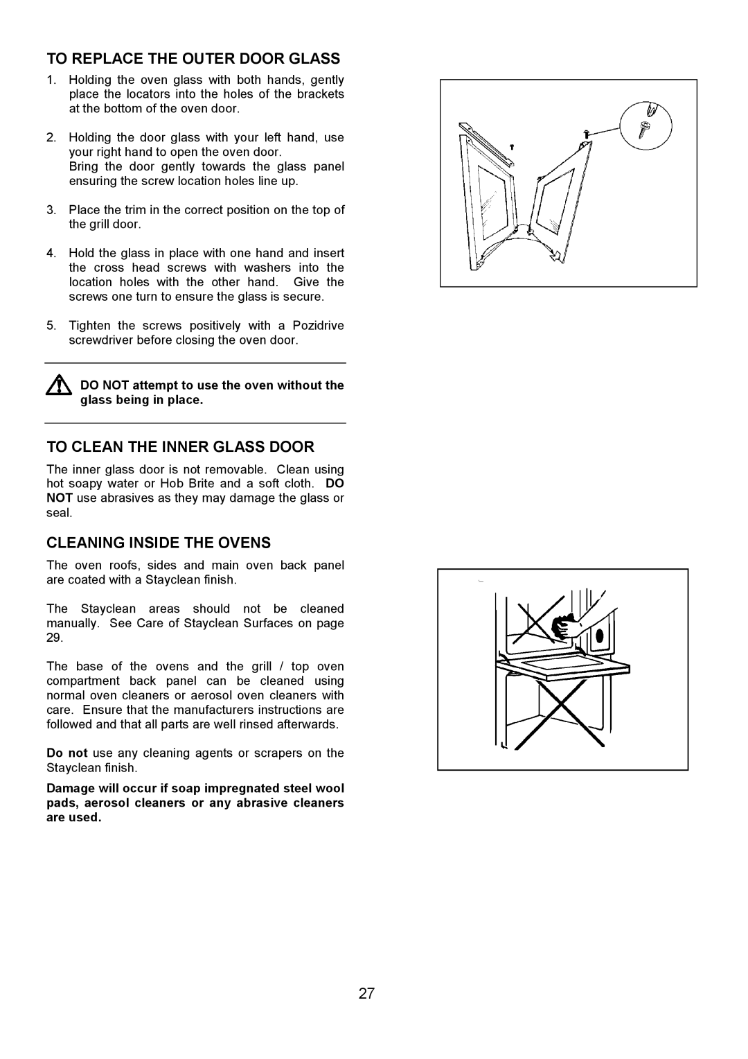 AEG 3210 BU To Replace the Outer Door Glass, To Clean the Inner Glass Door, Cleaning Inside the Ovens 