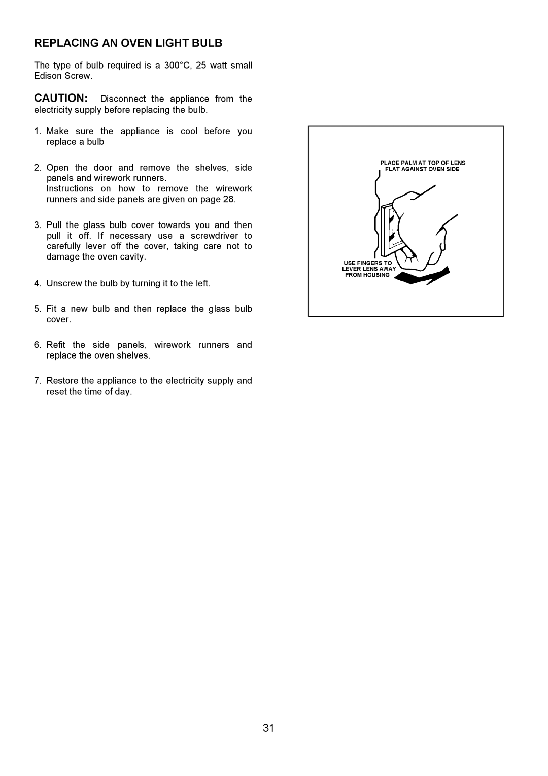 AEG 3210 BU installation instructions Replacing AN Oven Light Bulb 