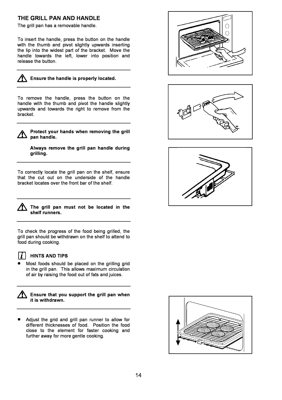 AEG 3210 BU installation instructions The Grill Pan And Handle, Ensure the handle is properly located, Hints And Tips 
