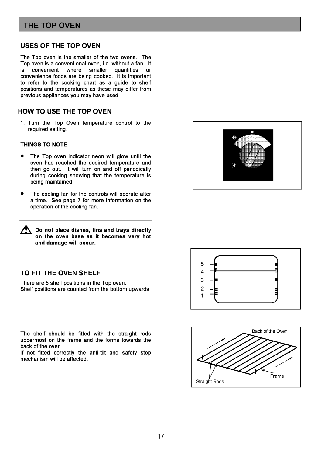 AEG 3210 BU Uses Of The Top Oven, How To Use The Top Oven, To Fit The Oven Shelf, Things To Note 