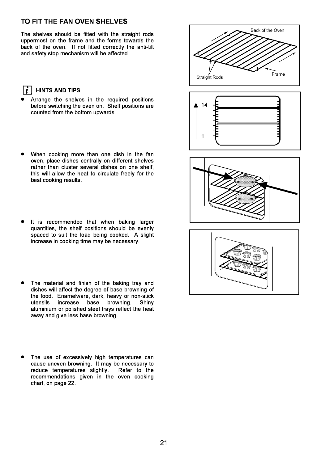 AEG 3210 BU installation instructions To Fit The Fan Oven Shelves, Hints And Tips 