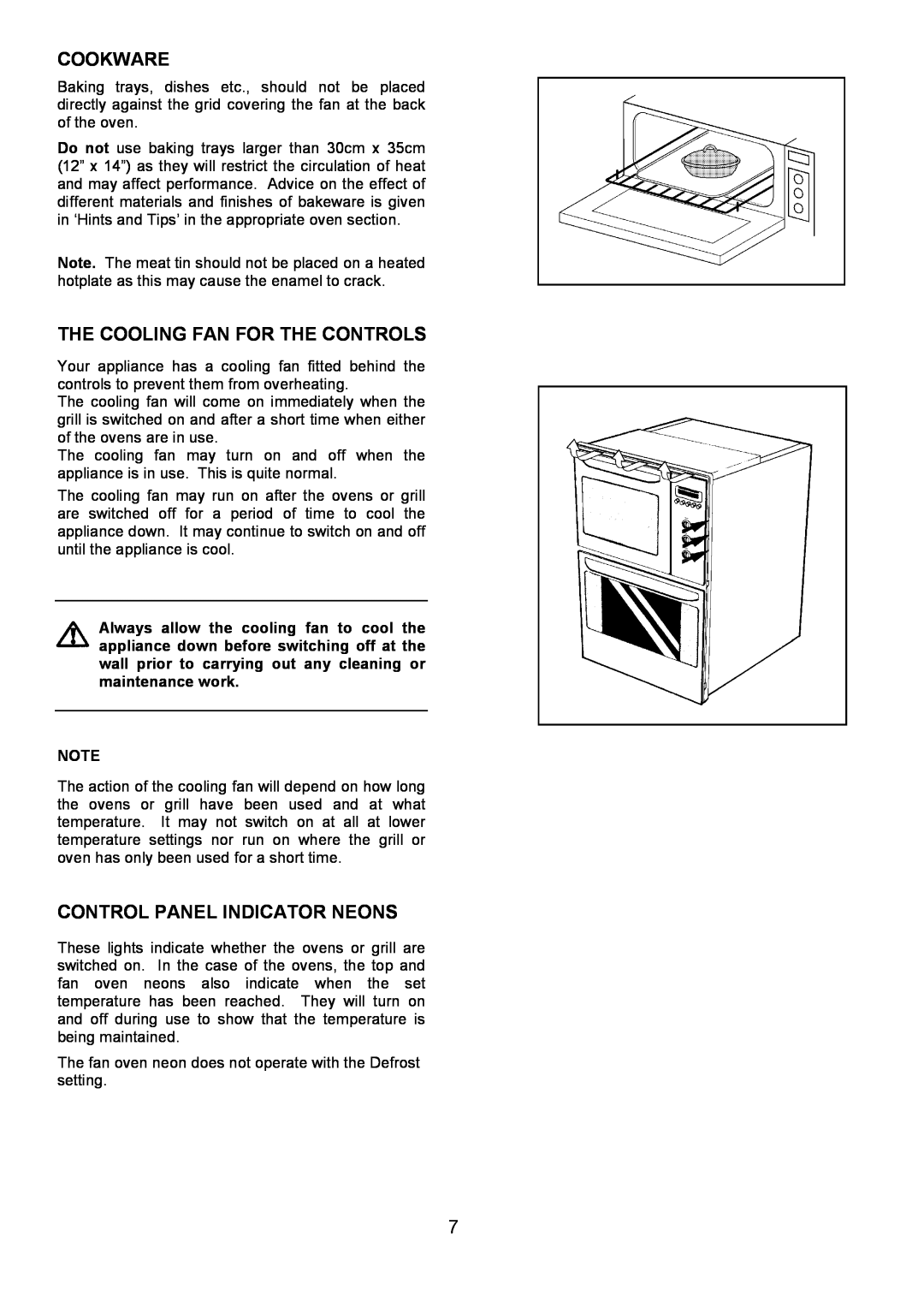 AEG 3210 BU installation instructions Cookware, The Cooling Fan For The Controls, Control Panel Indicator Neons 