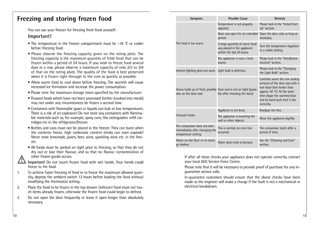 AEG 3250-6 KG, 3288-6 KG manual Freezing and storing frozen food 
