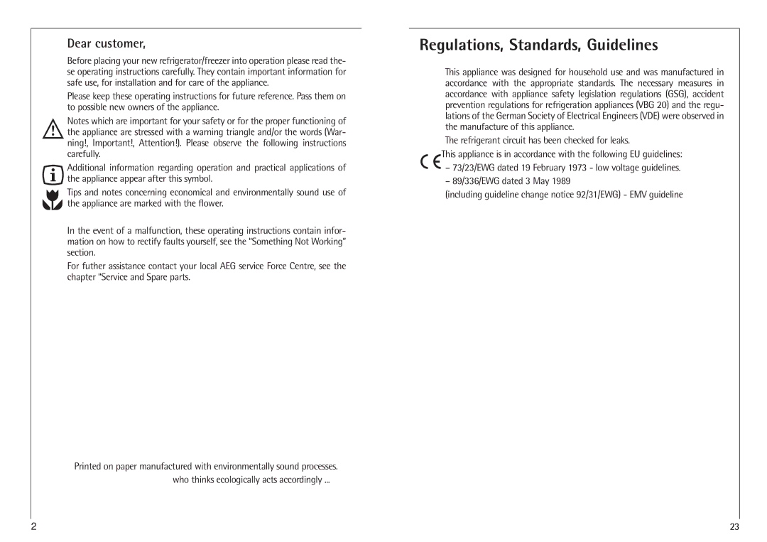 AEG 3250-6 KG, 3288-6 KG manual Regulations, Standards, Guidelines, Dear customer 