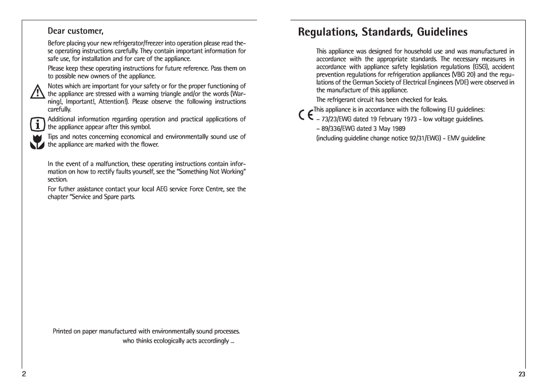 AEG 3250-6 KG, 3288-6 KG manual Regulations, Standards, Guidelines, Dear customer 