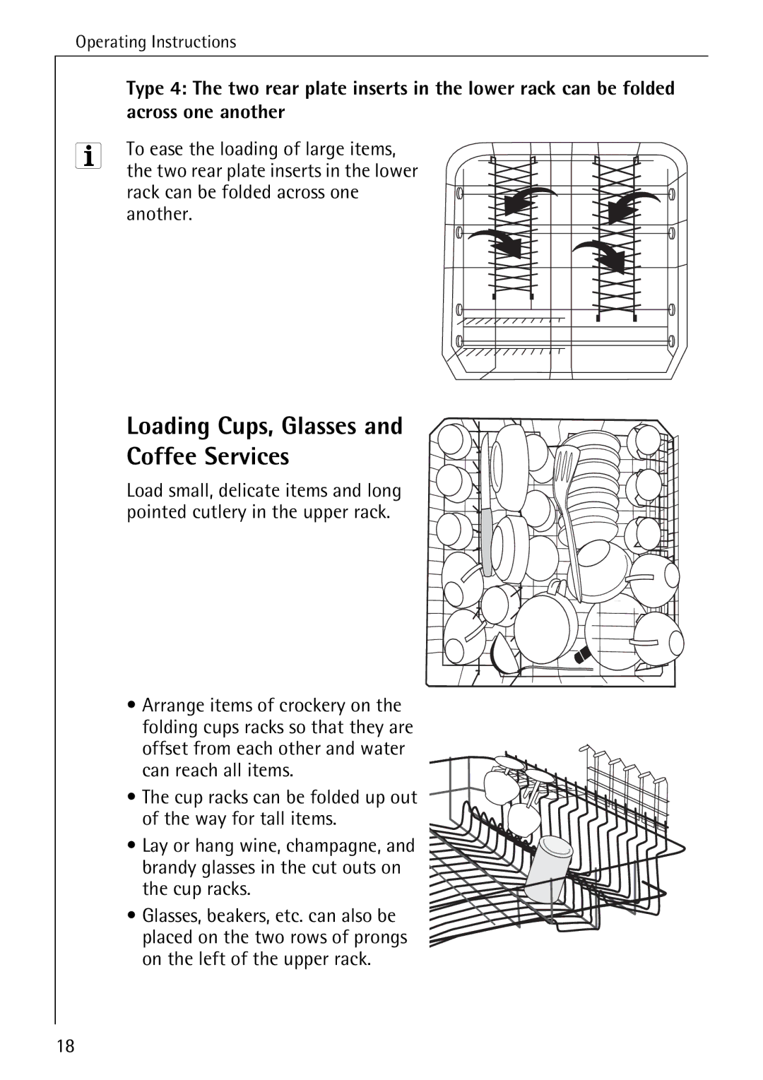 AEG 33060 I manual Loading Cups, Glasses Coffee Services, Across one another, Two rear plate inserts in the lower 