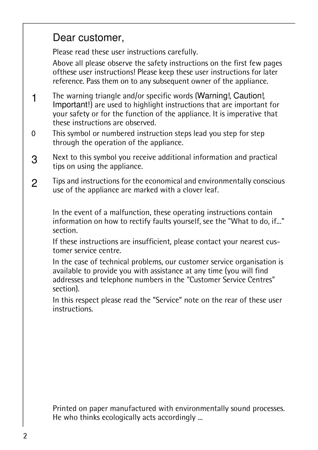 AEG 33060 I manual Dear customer, Please read these user instructions carefully, Tips on using the appliance 