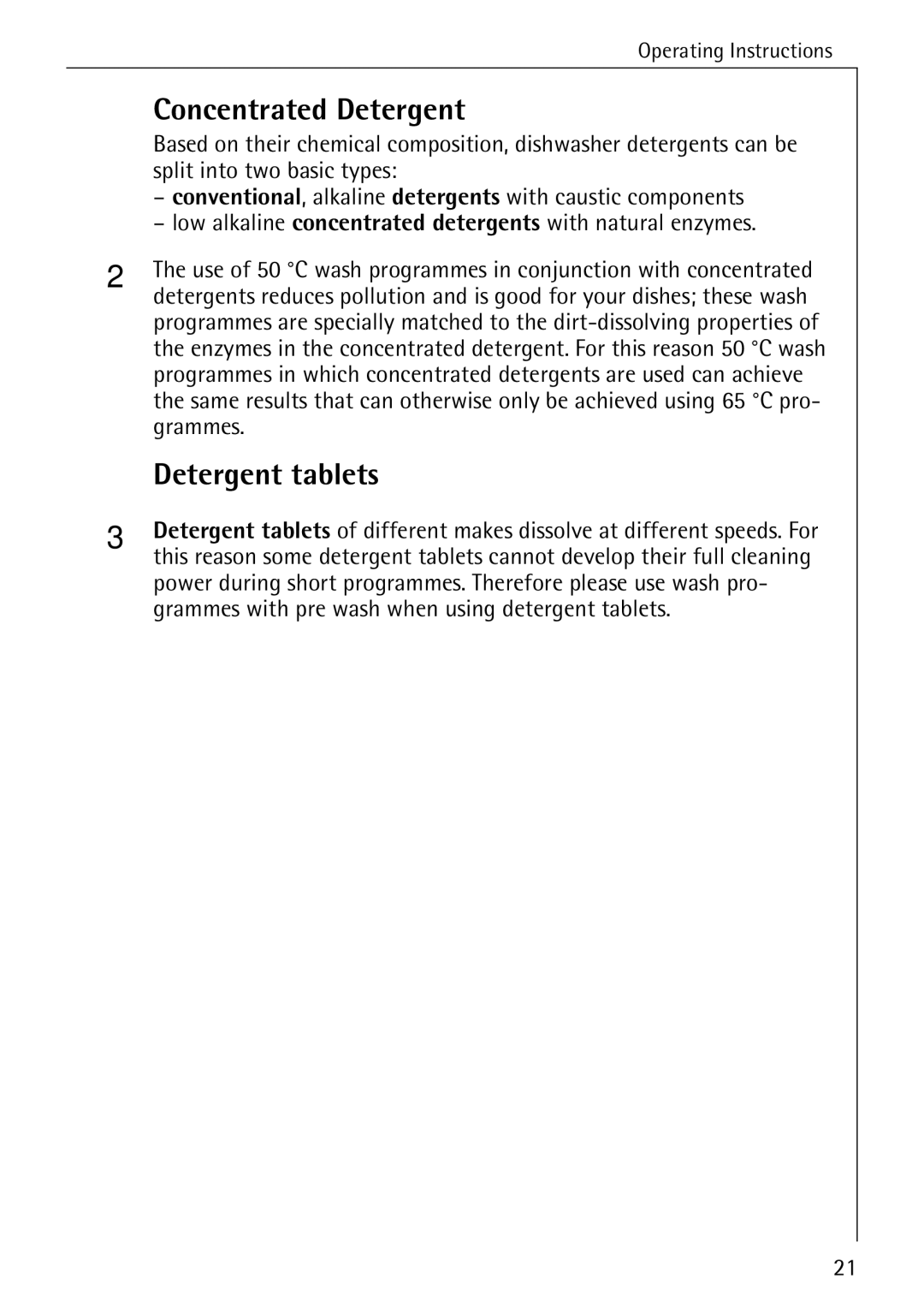 AEG 33060 I manual Concentrated Detergent, Detergent tablets 