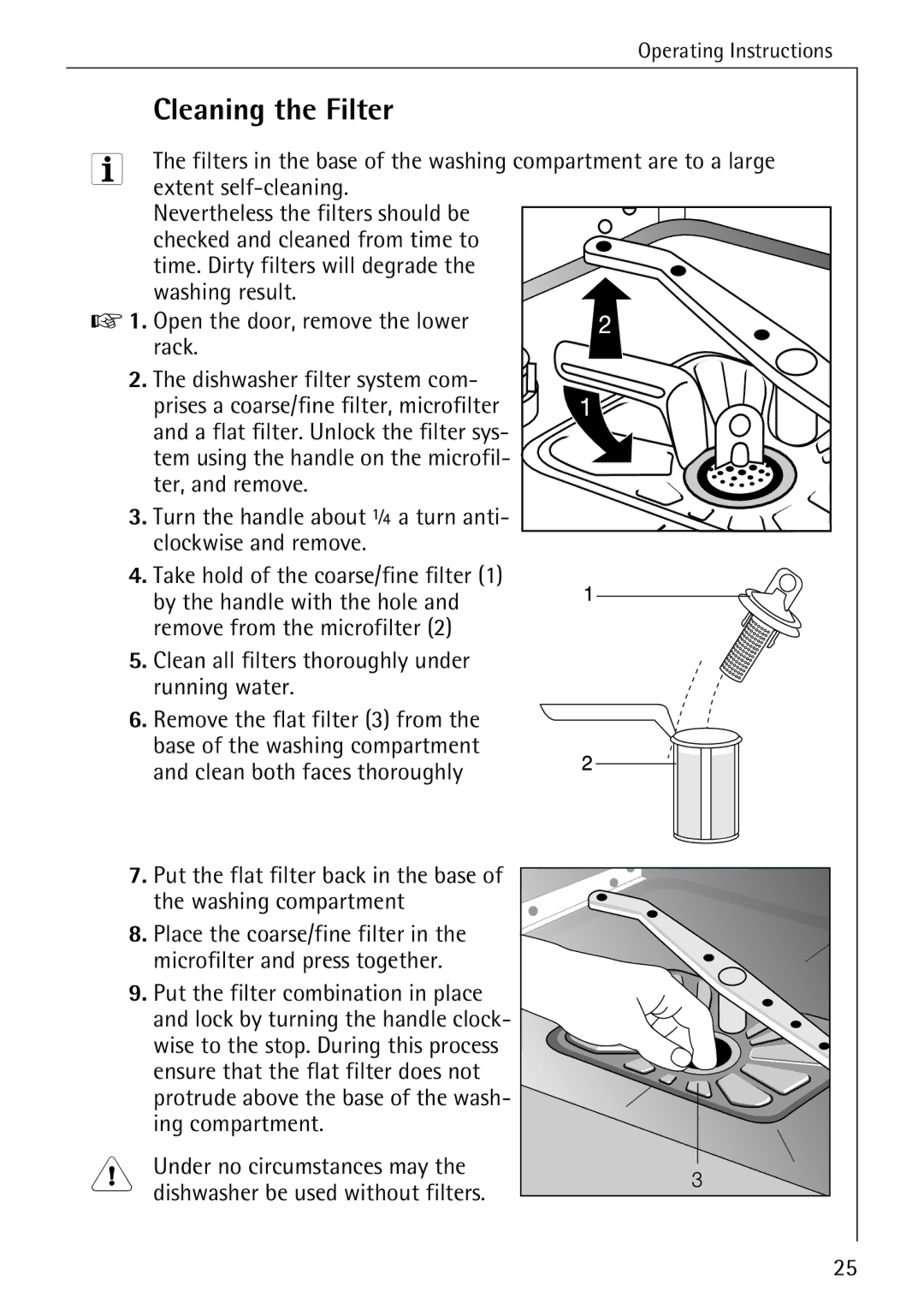 AEG 33060 I manual Cleaning the Filter 