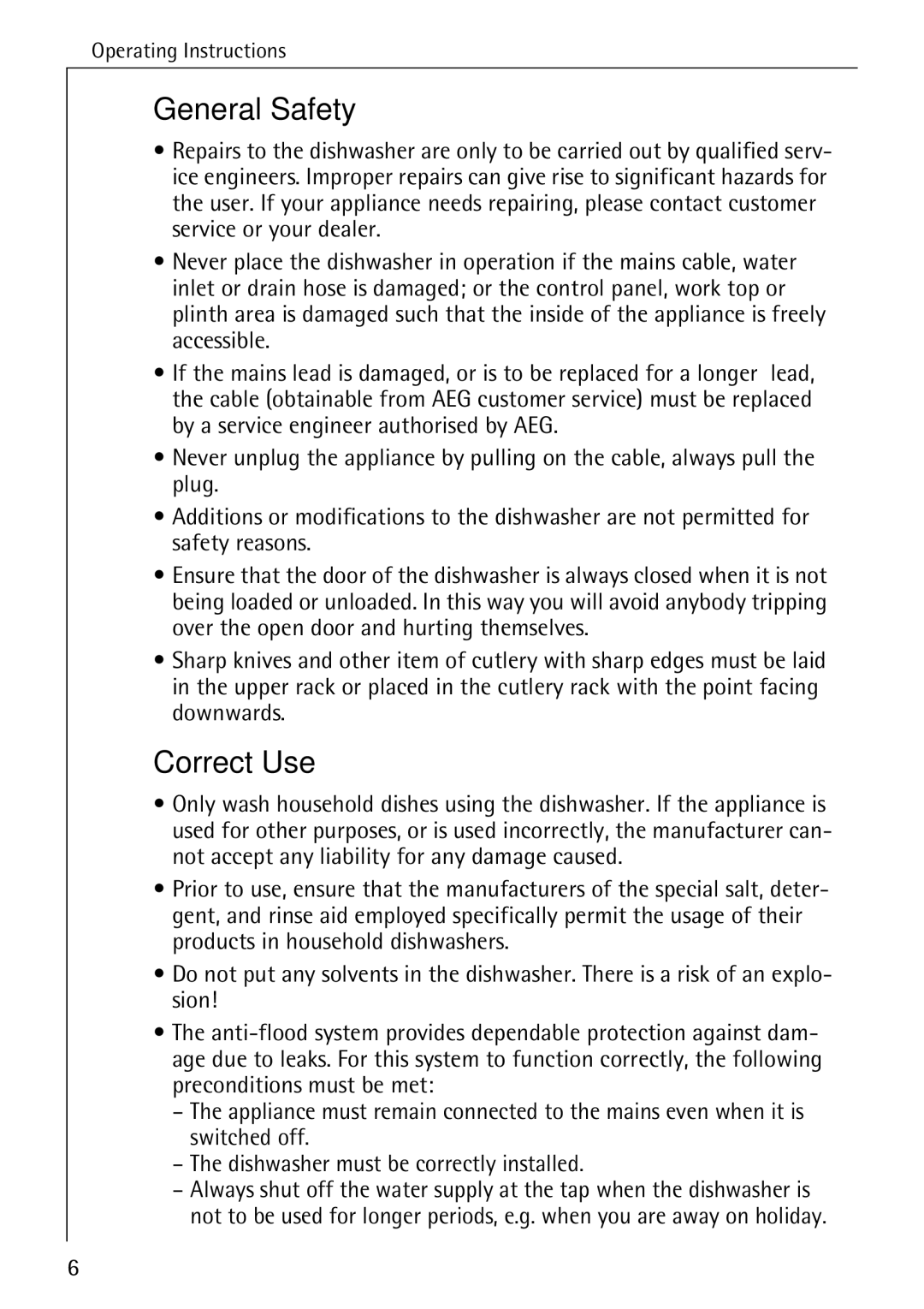 AEG 33060 I manual General Safety, Correct Use 