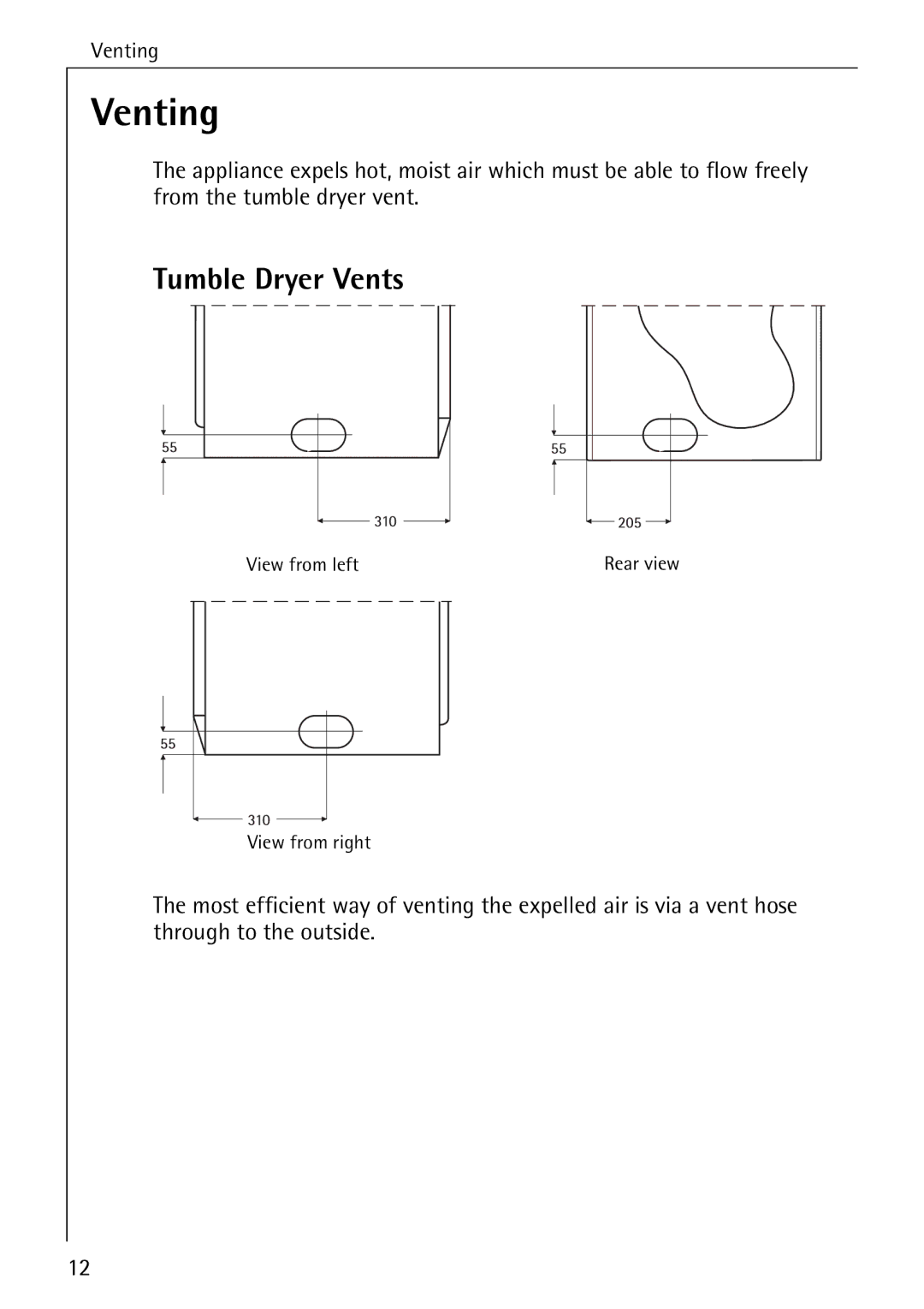 AEG 33600 installation instructions Venting, Tumble Dryer Vents 