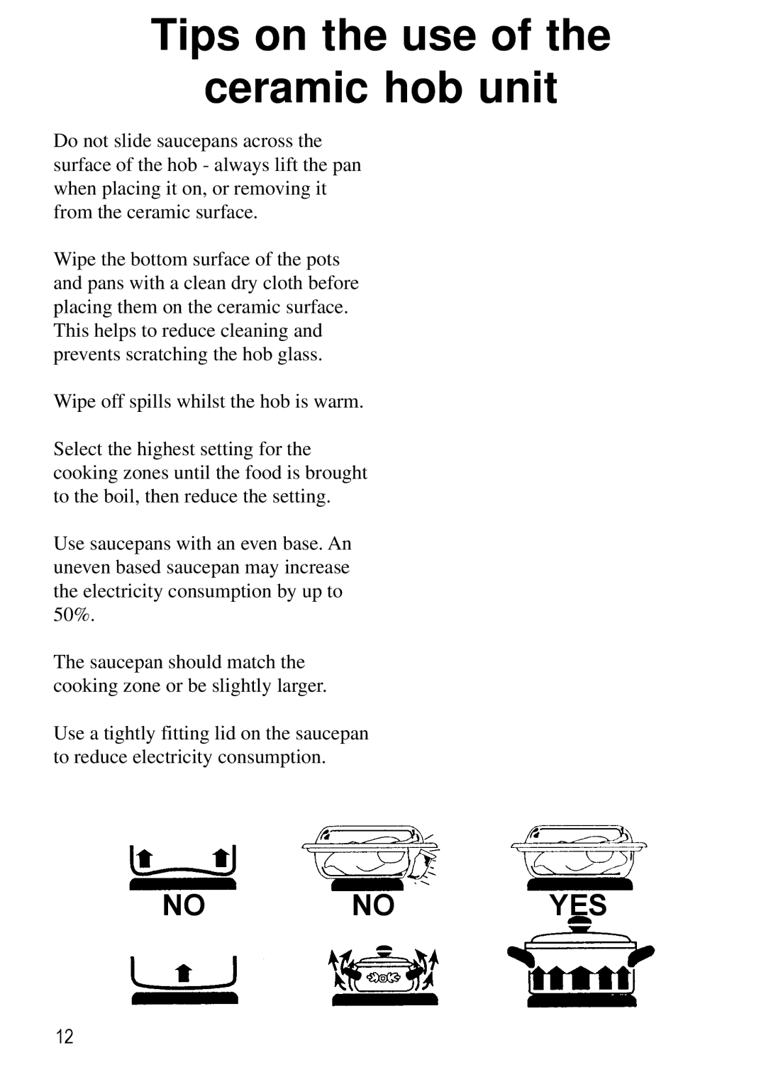 AEG 33620 DK-M manual Tips on the use Ceramic hob unit, No no YES 