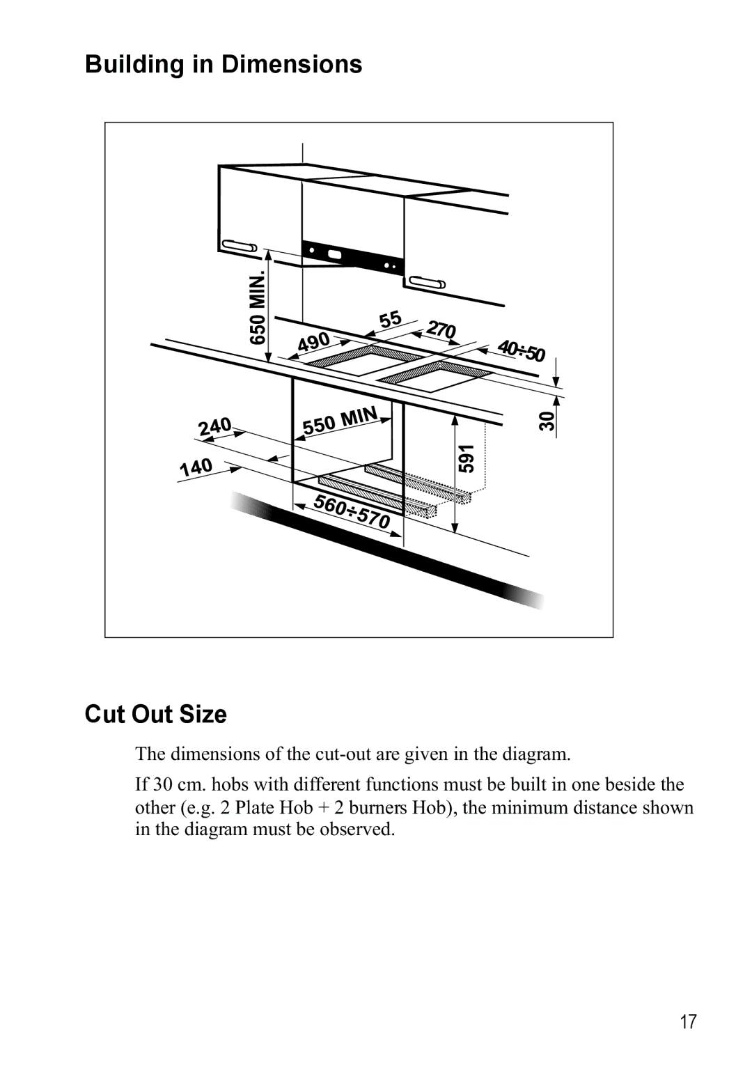 AEG 33620 DK-M manual Building in Dimensions Cut Out Size 