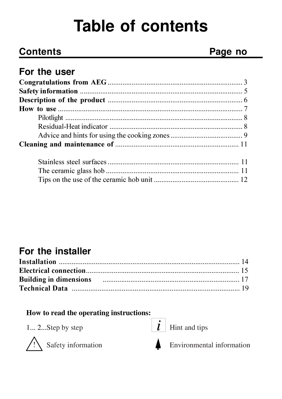 AEG 33620 DK-M manual Table of contents 