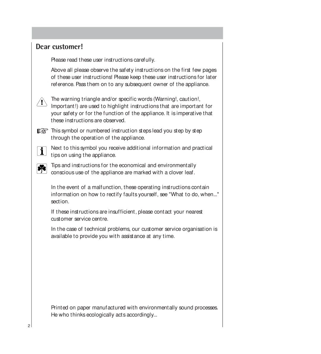 AEG 34350 I manual Dear customer, Please read these user instructions carefully 