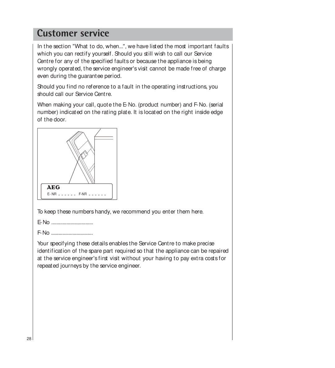 AEG 34350 I manual Customer service 