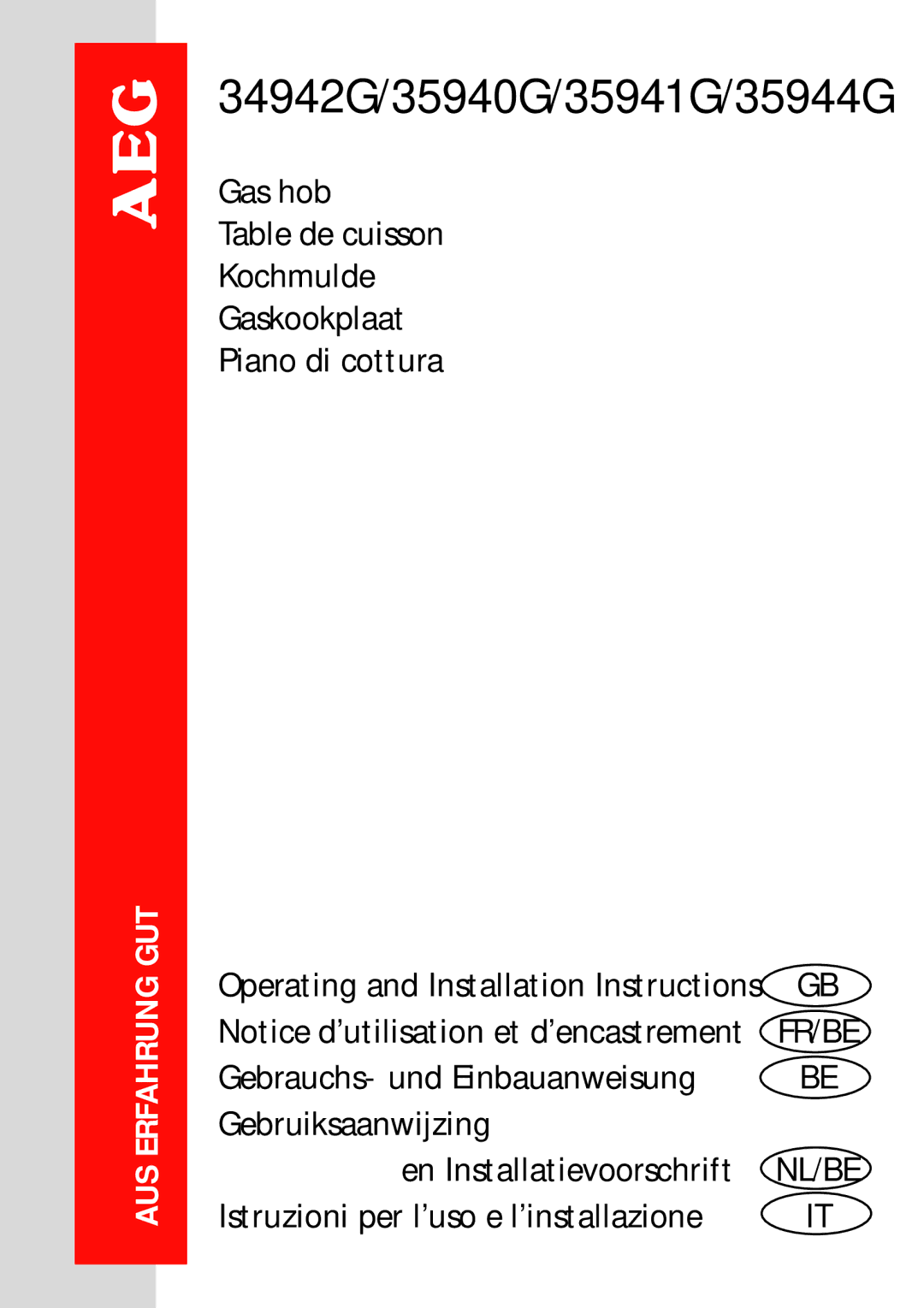 AEG installation instructions 34942G/35940G/35941G/35944G 