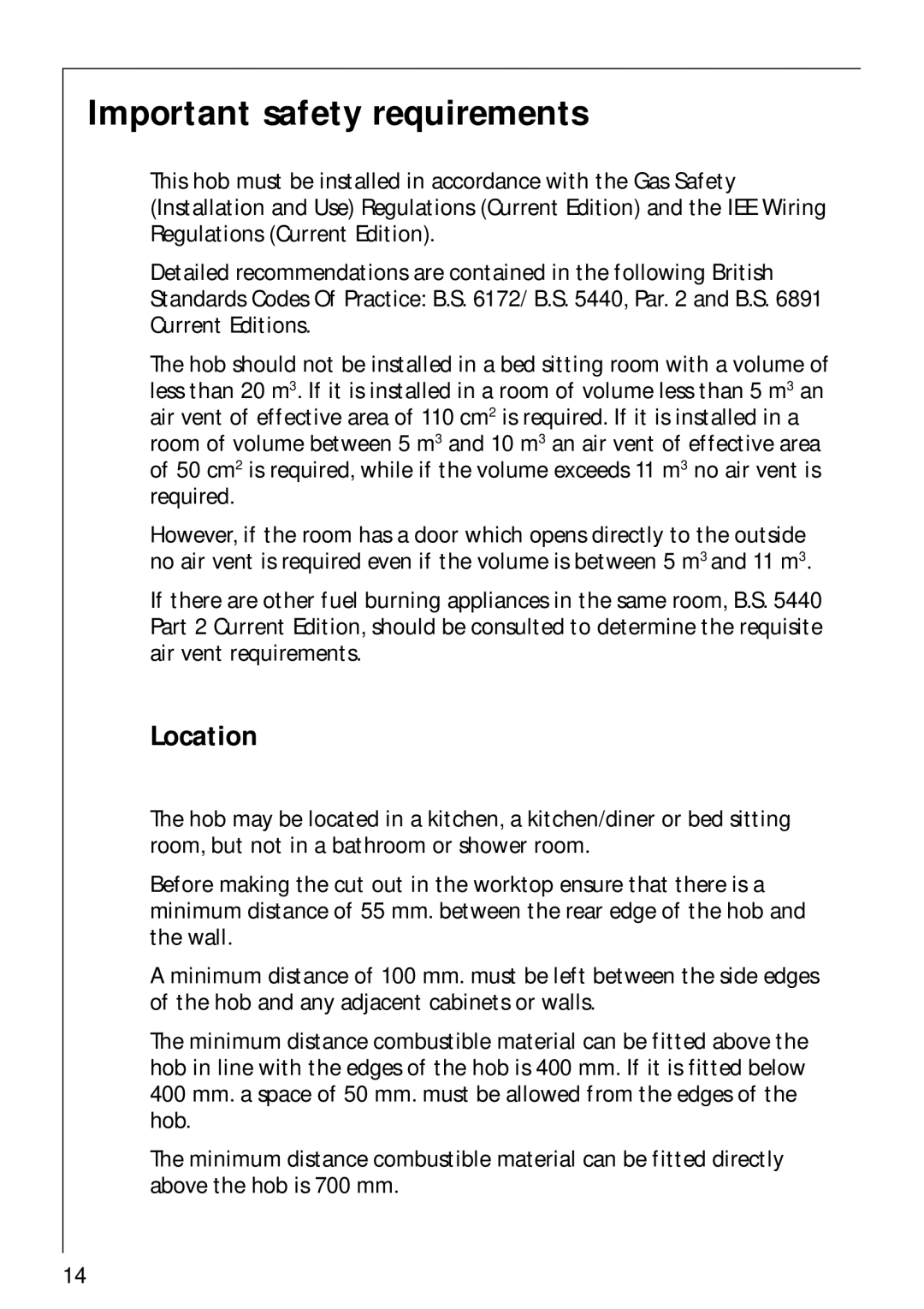 AEG 34942G installation instructions Important safety requirements, Location 