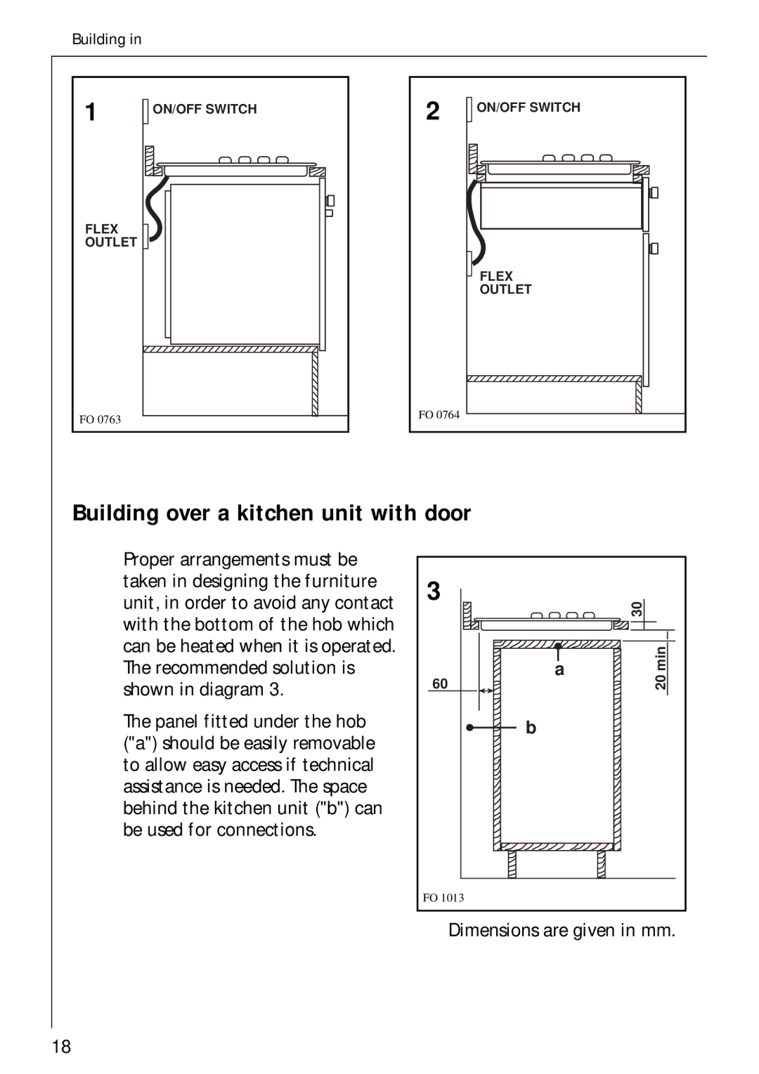 AEG 34942G installation instructions Building over a kitchen unit with door 