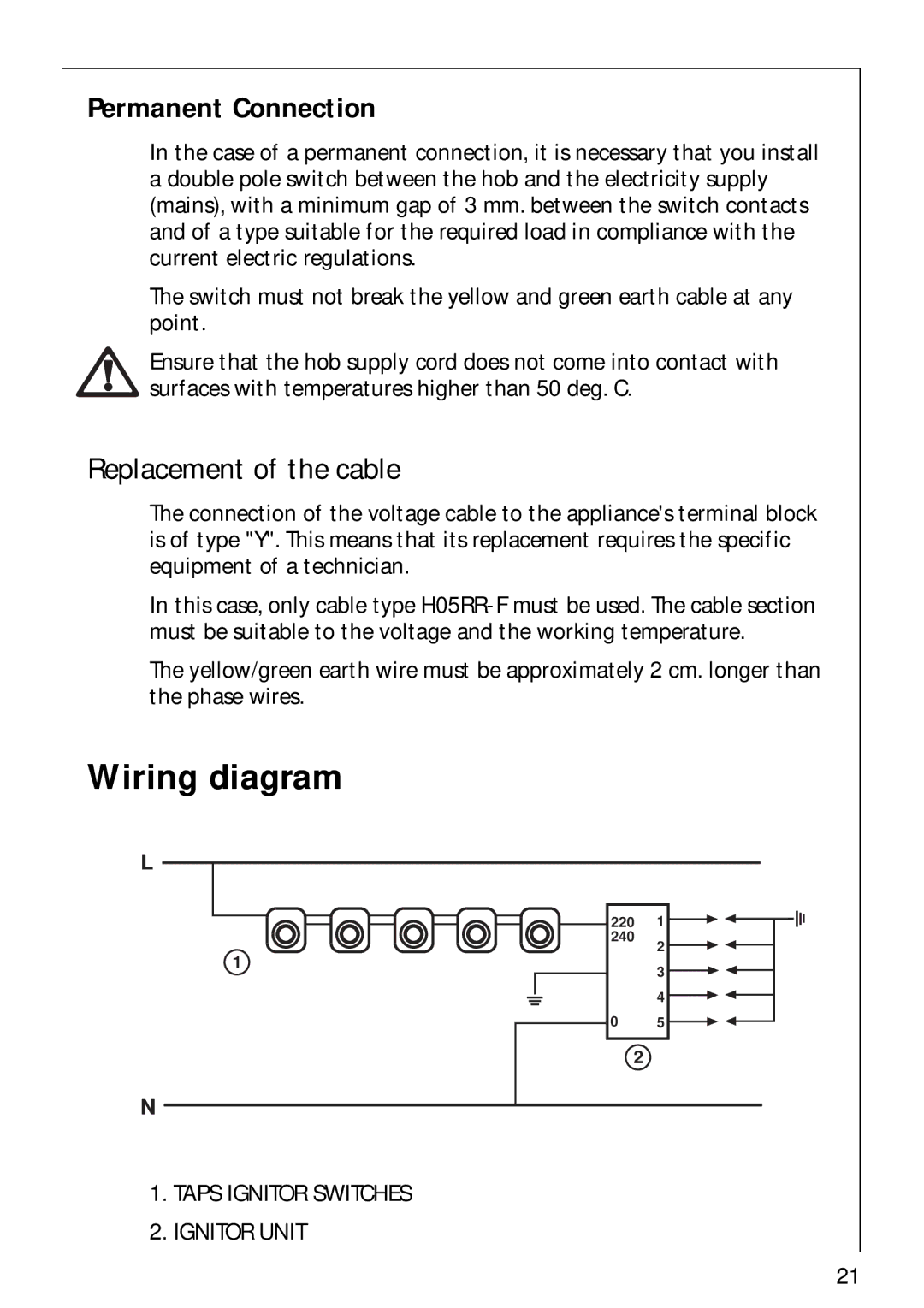 AEG 34942G installation instructions Wiring diagram, Permanent Connection 