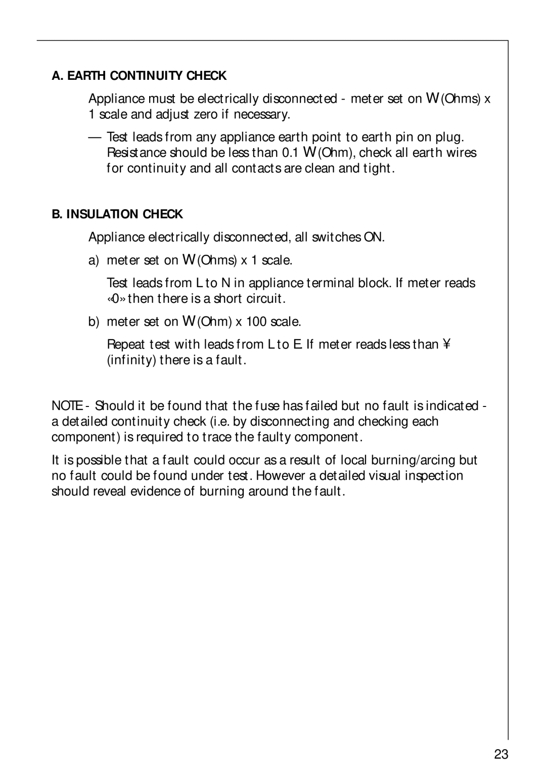 AEG 34942G installation instructions Earth Continuity Check 