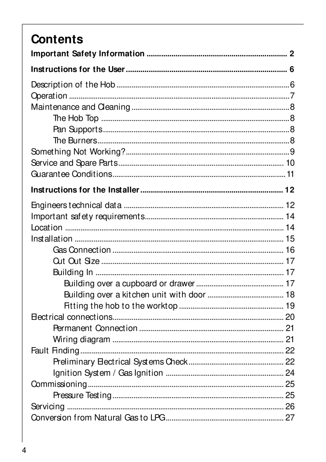 AEG 34942G installation instructions Contents 