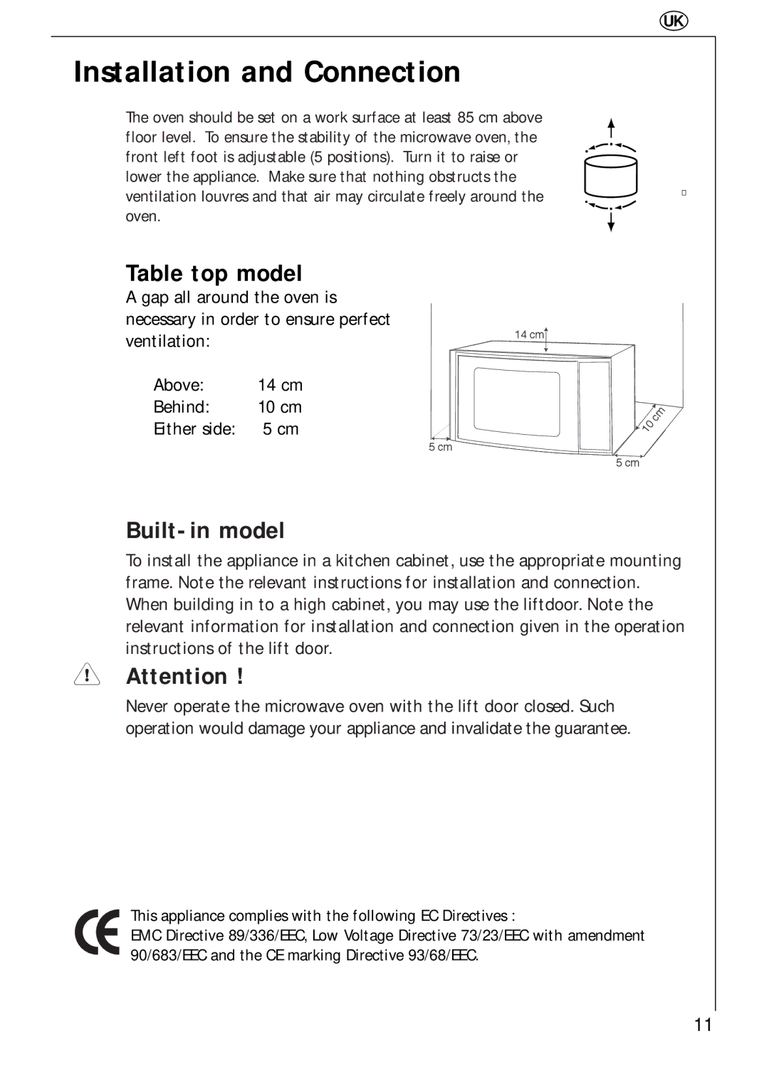 AEG 3534 E manual Installation and Connection, Table top model, Built-in model 