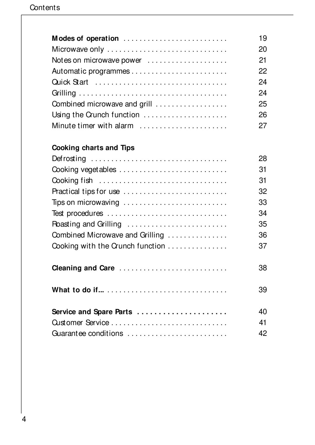 AEG 3534 E manual Cooking charts and Tips 