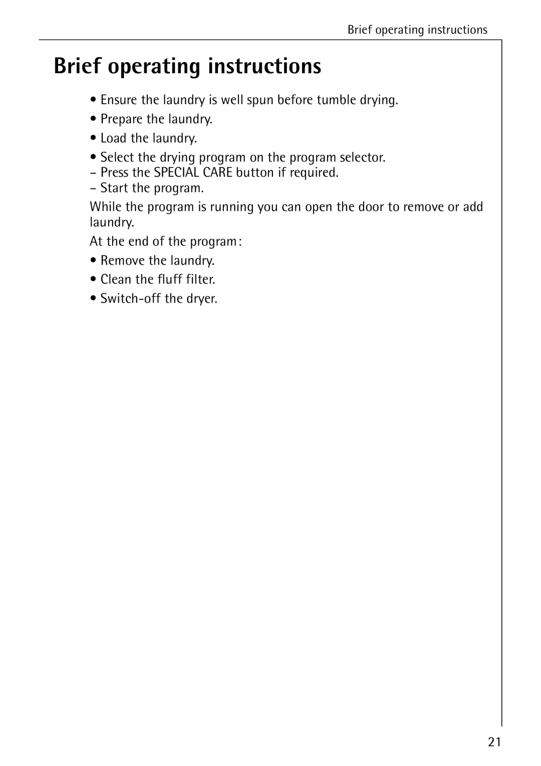 AEG 35600 installation instructions Brief operating instructions 