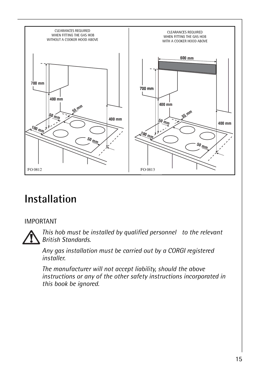 AEG 35610C, 35601G, 35600G, 34611C, 34602G, 35604G installation instructions Installation 