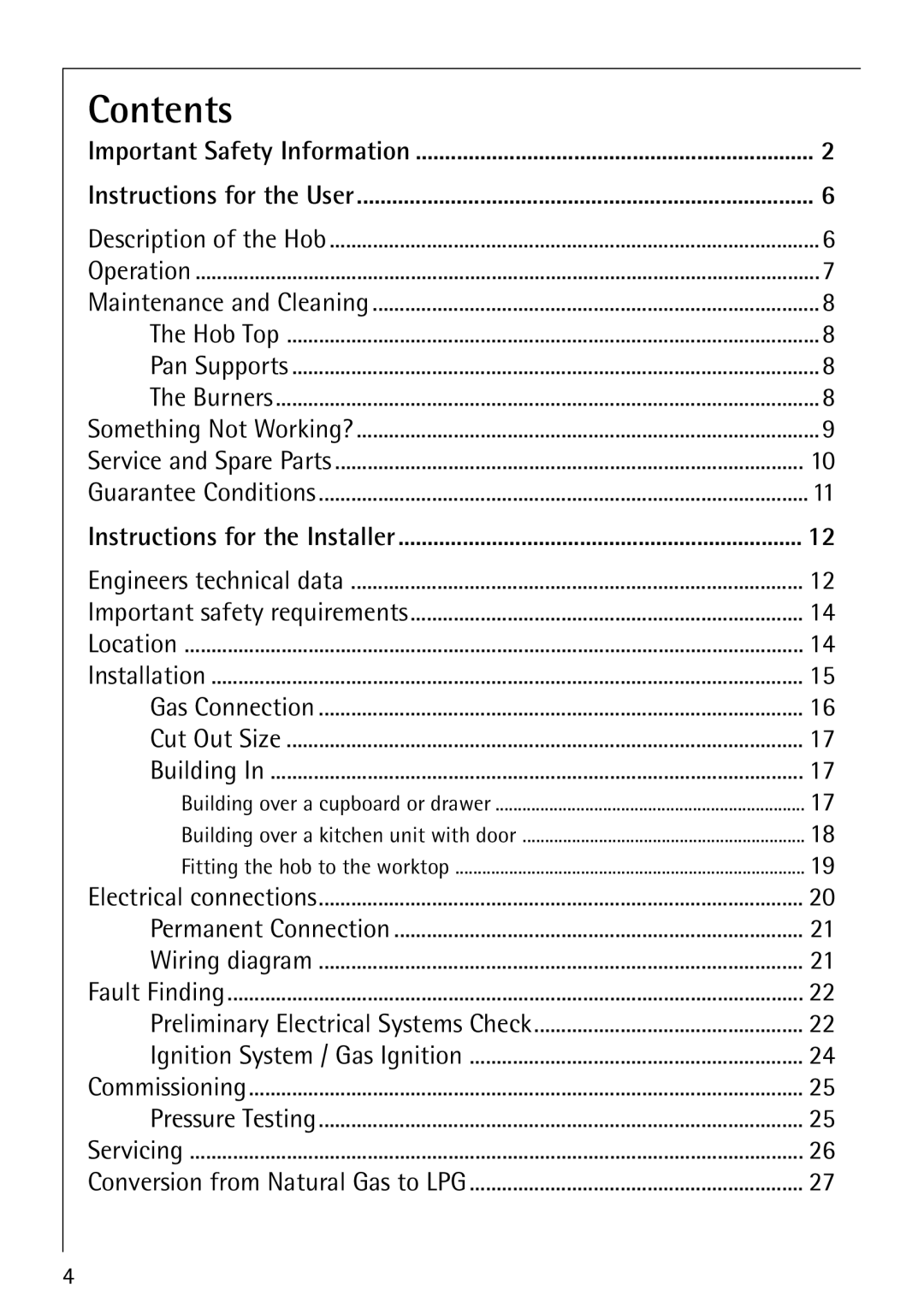 AEG 34602G, 35601G, 35600G, 34611C, 35610C, 35604G installation instructions Contents 