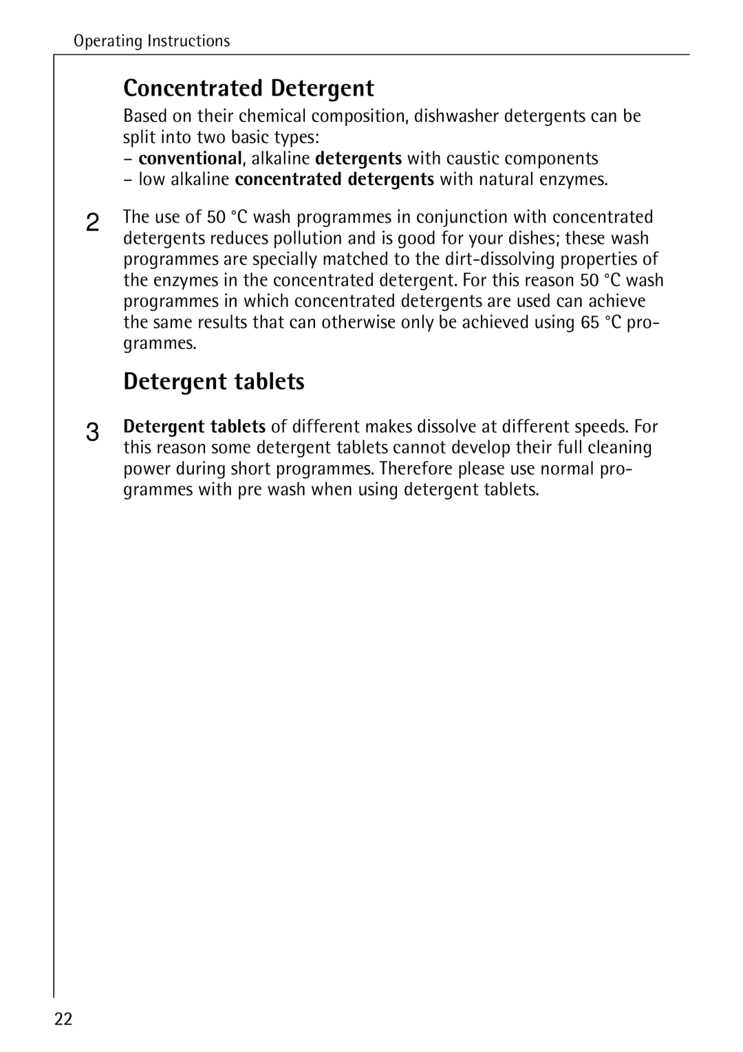 AEG 3A manual Concentrated Detergent, Detergent tablets 