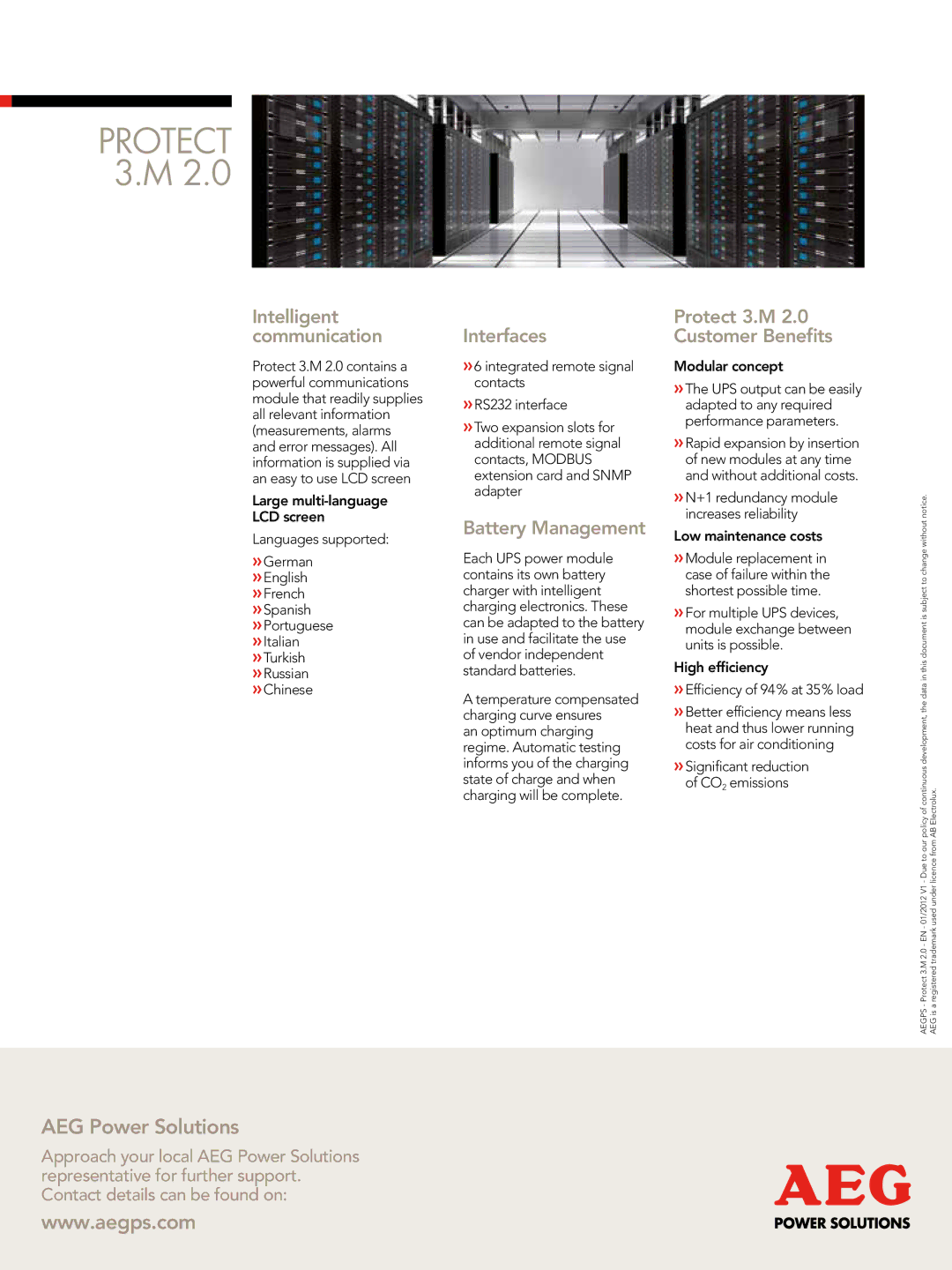 AEG manual Intelligent communication, Interfaces, Battery Management, Protect 3.M 2.0 Customer Benefits 