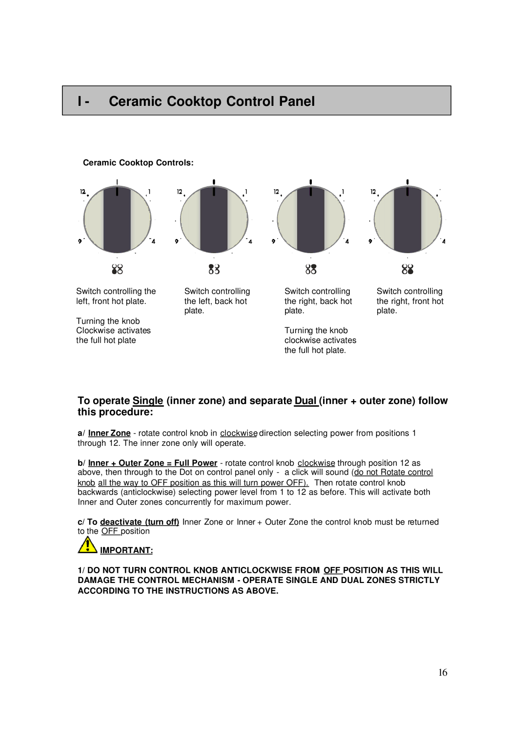 AEG 4006G-M user manual Ceramic Cooktop Control Panel, Ceramic Cooktop Controls 