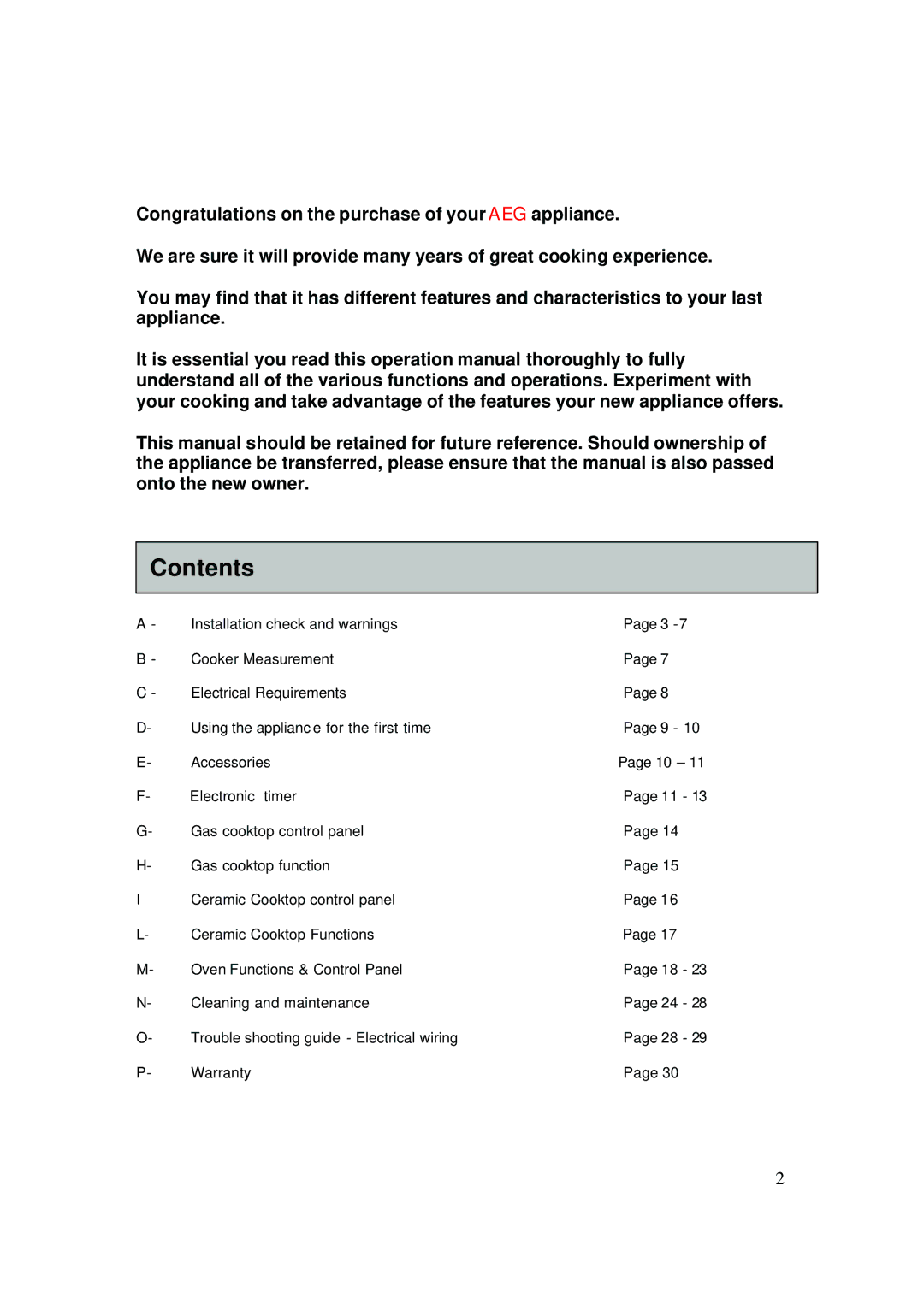 AEG 4006G-M user manual Contents 