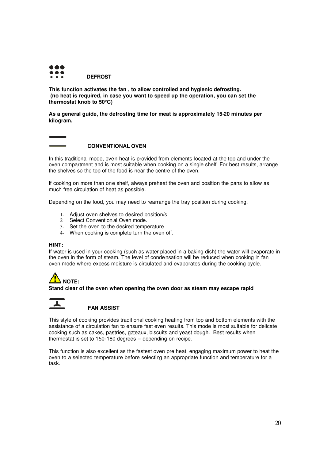 AEG 4006G-M user manual Defrost, Conventional Oven, FAN Assist 